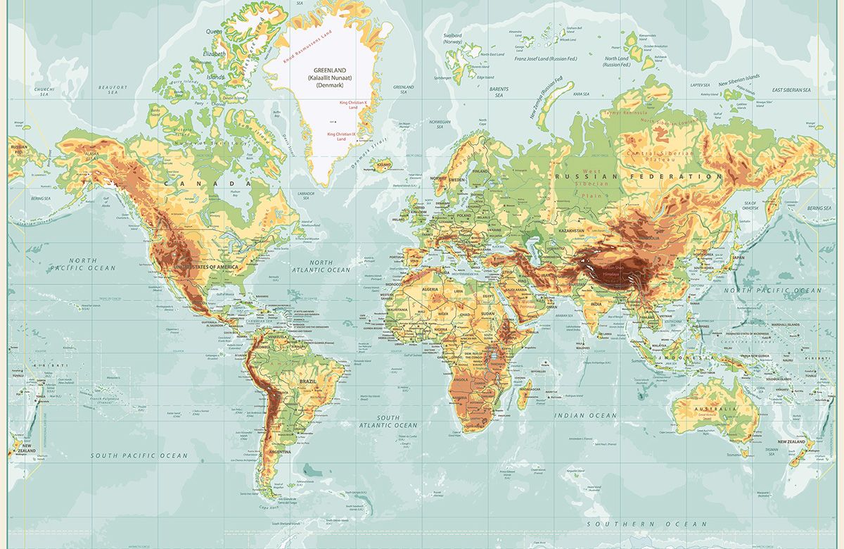 teal-world map-design-Singular design large mural-roll