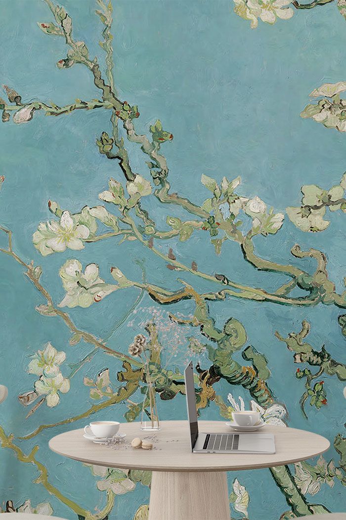 blue-art-Singular design large mural-with-side-table