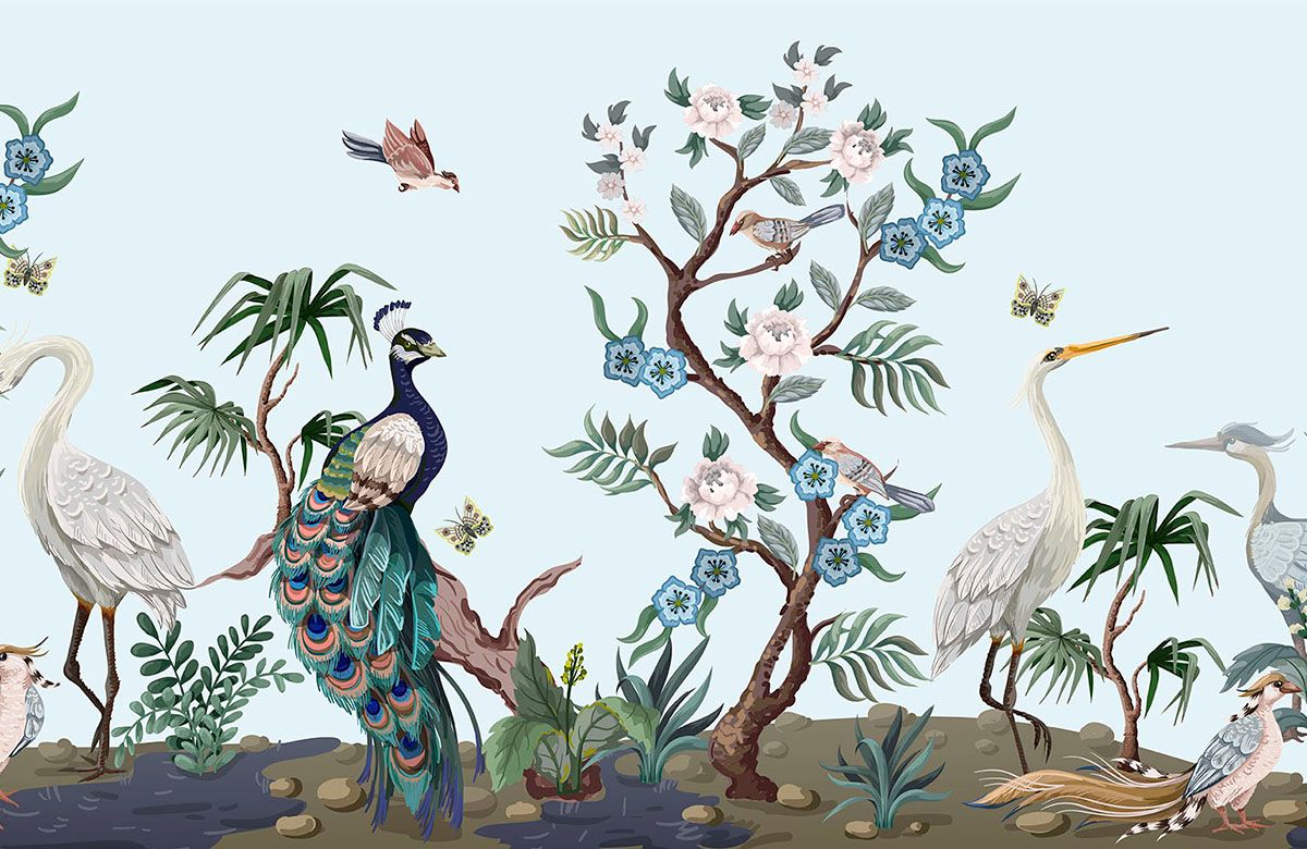 Blue-flowers-design-Singular design large mural-roll