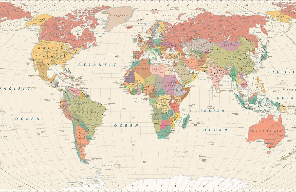 beige-world map-design-Singular design large mural-roll