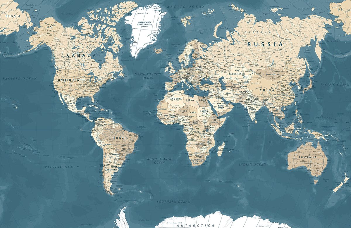 teal-world map-design-Singular design large mural-roll