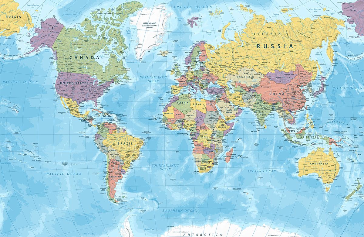 blue-world map-design-Singular design large mural-roll