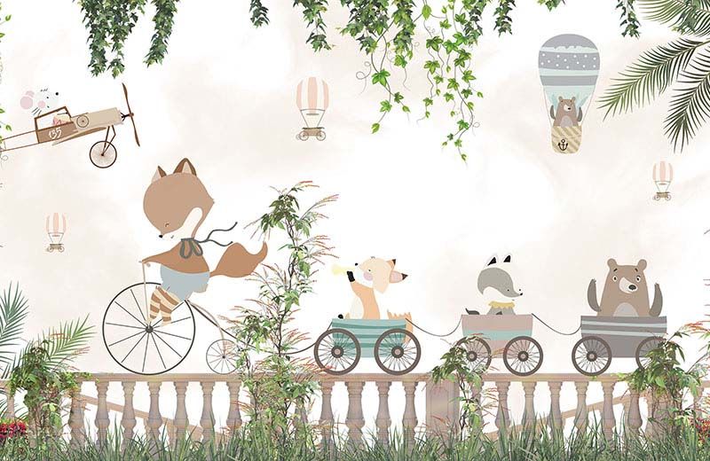 cream-animals-cycling-kids-room-wallpaper-wallpaper-full-view