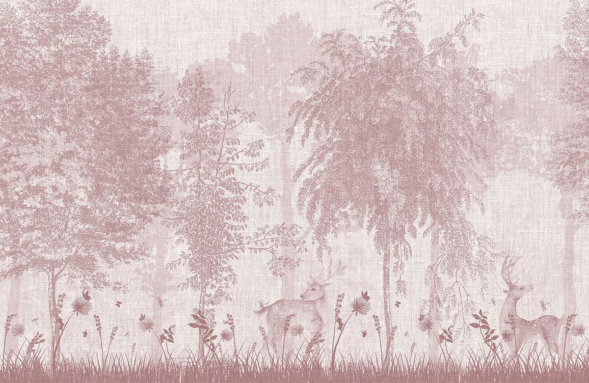 pink-forest-deer-monochrome-wallpaper-view