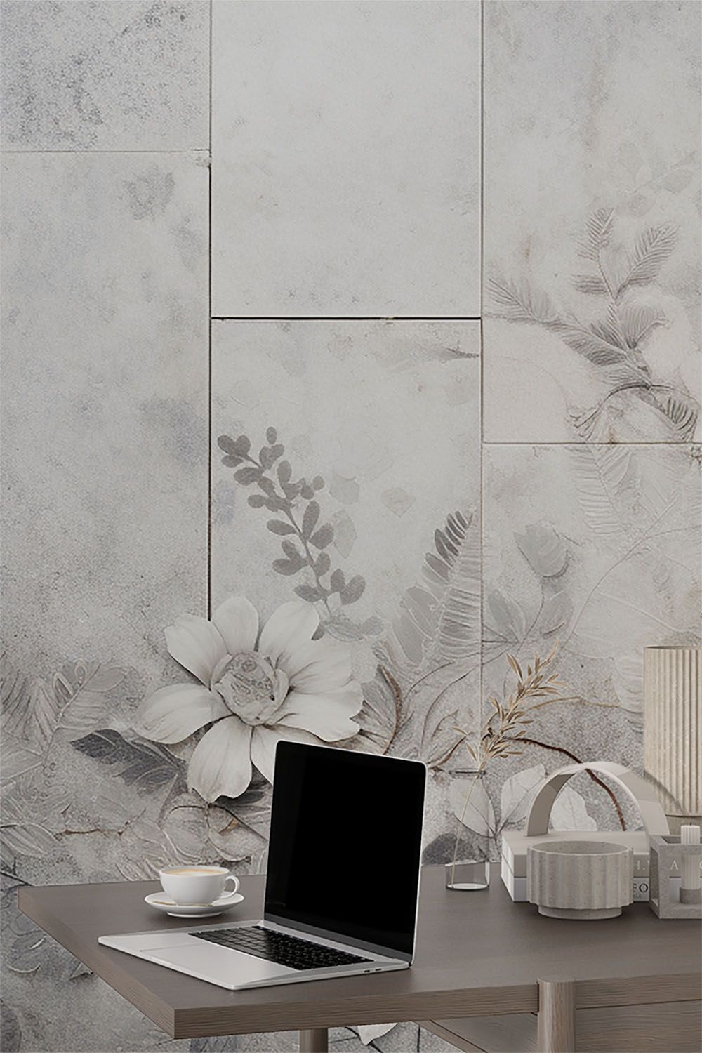 grey-wallpaper-with-white-flowers-on-high-wall