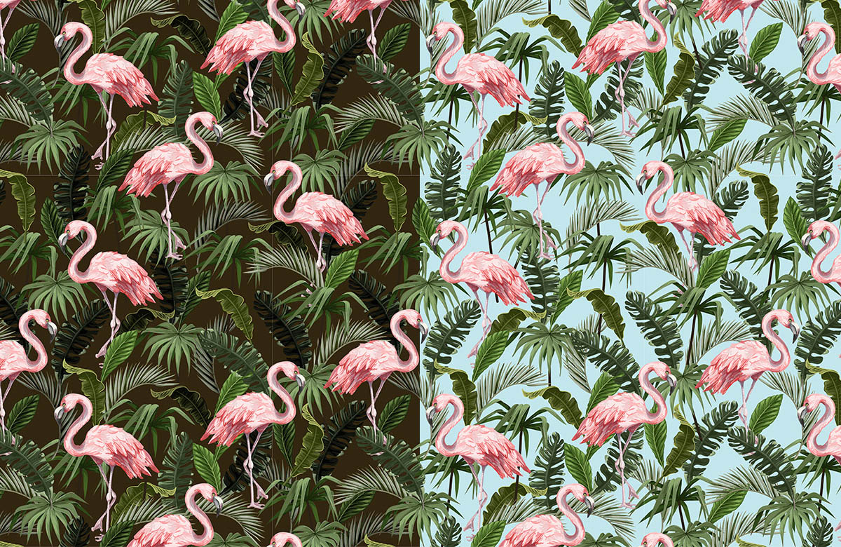 flamingo-and-leaves-pattern
