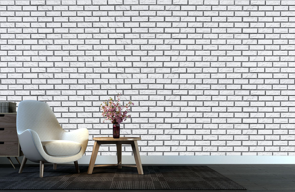 white-brick-design-Singular design large mural-with-chair