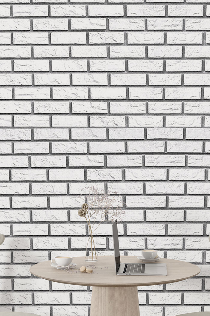 white-brick-Singular design large mural-with-side-table