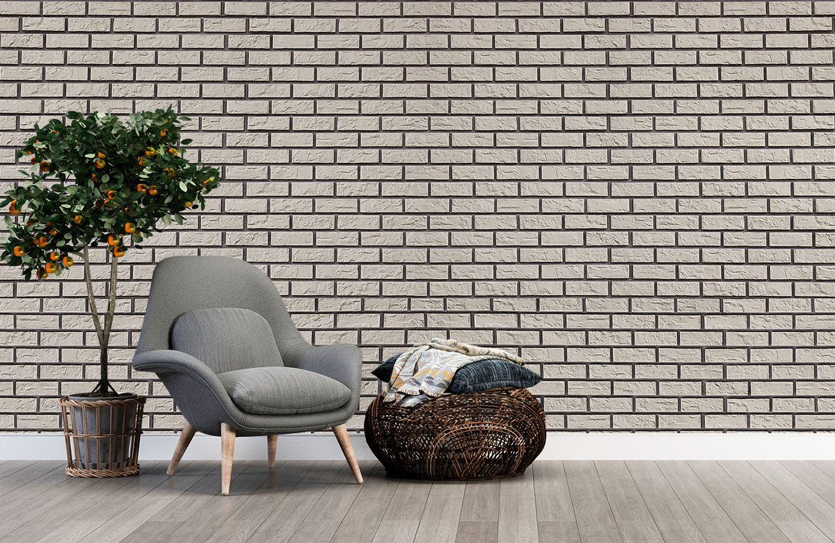 beige-brick-design-Singular design large mural-with-chair