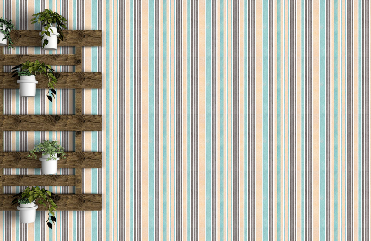 Beige-Brown-Teal-Stripes-Wallpaper-on-large-wall