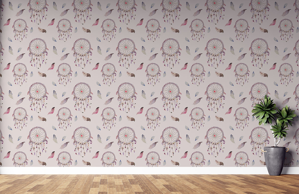 pink-dreamcatcher-with-feathers-wallpaper-on-large-wall