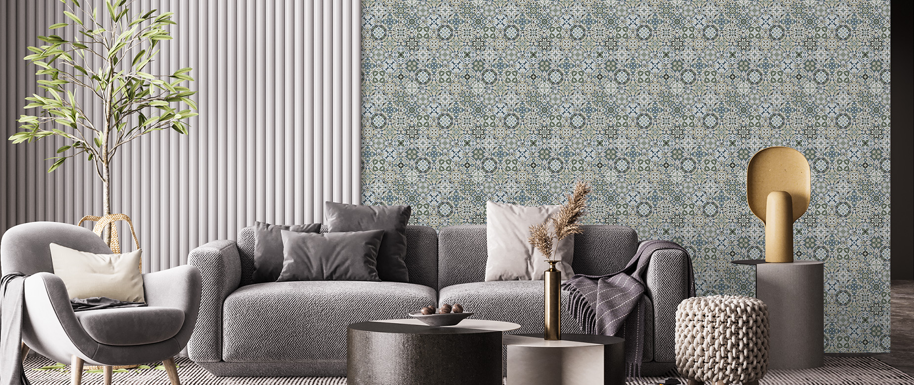 green-ethnic-design-Seamless design repeat pattern wallpaper-in-wide-room