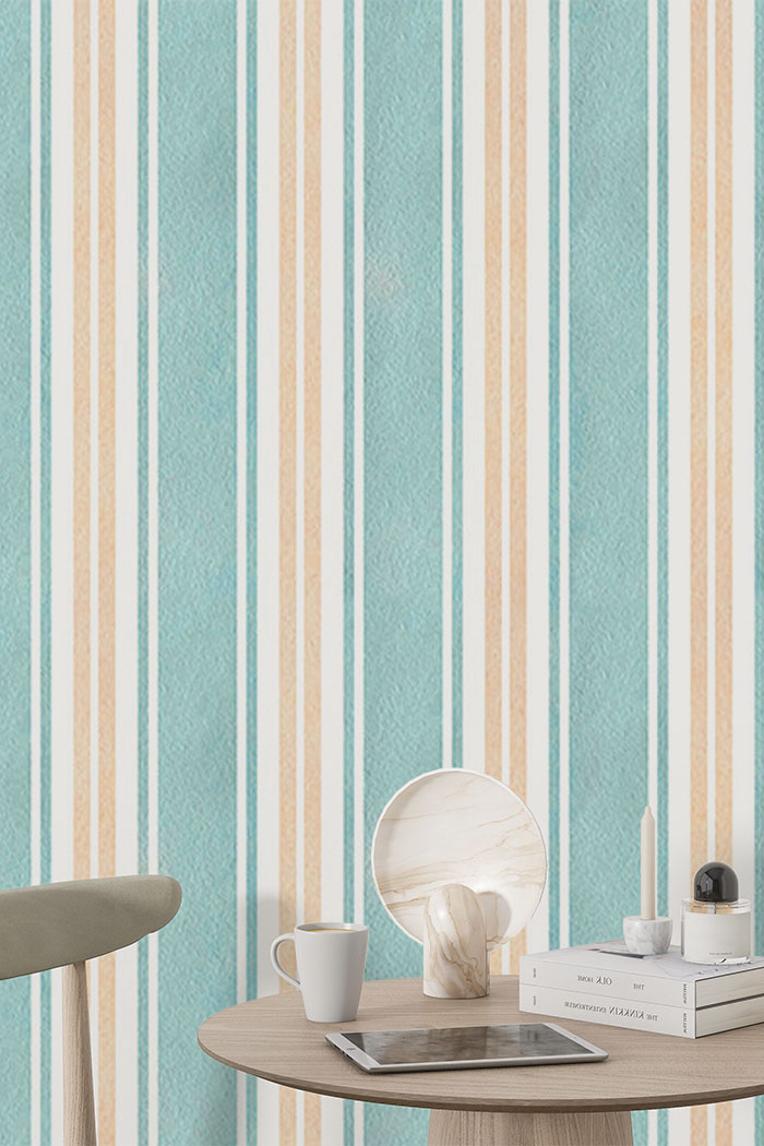 teal-stripes-Seamless design repeat pattern wallpaper-with-side-table