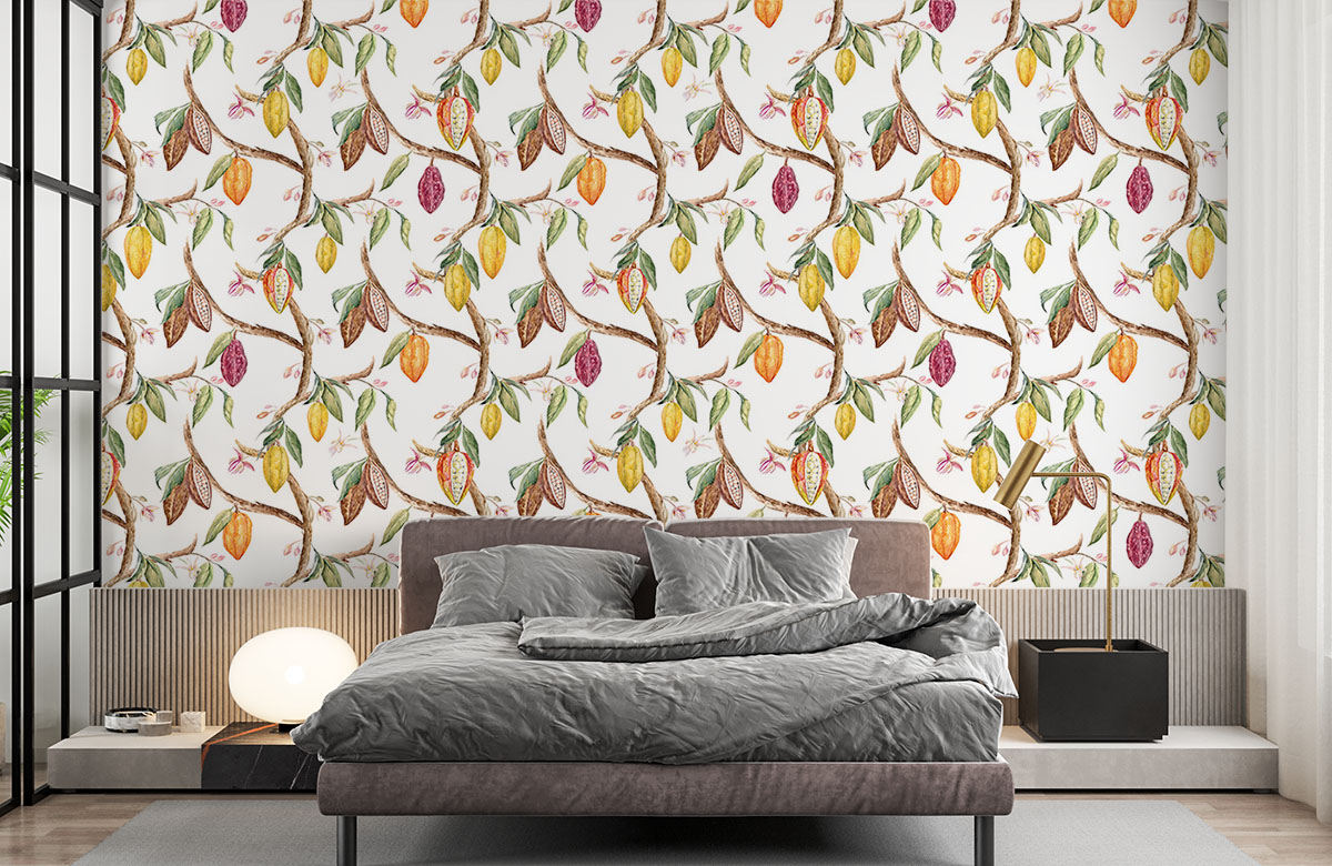 watercolour-cacao-plantation-wallpapers-in-front-of-bed