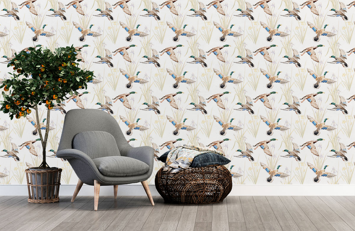 beige-duck-design-Singular design large mural-with-chair