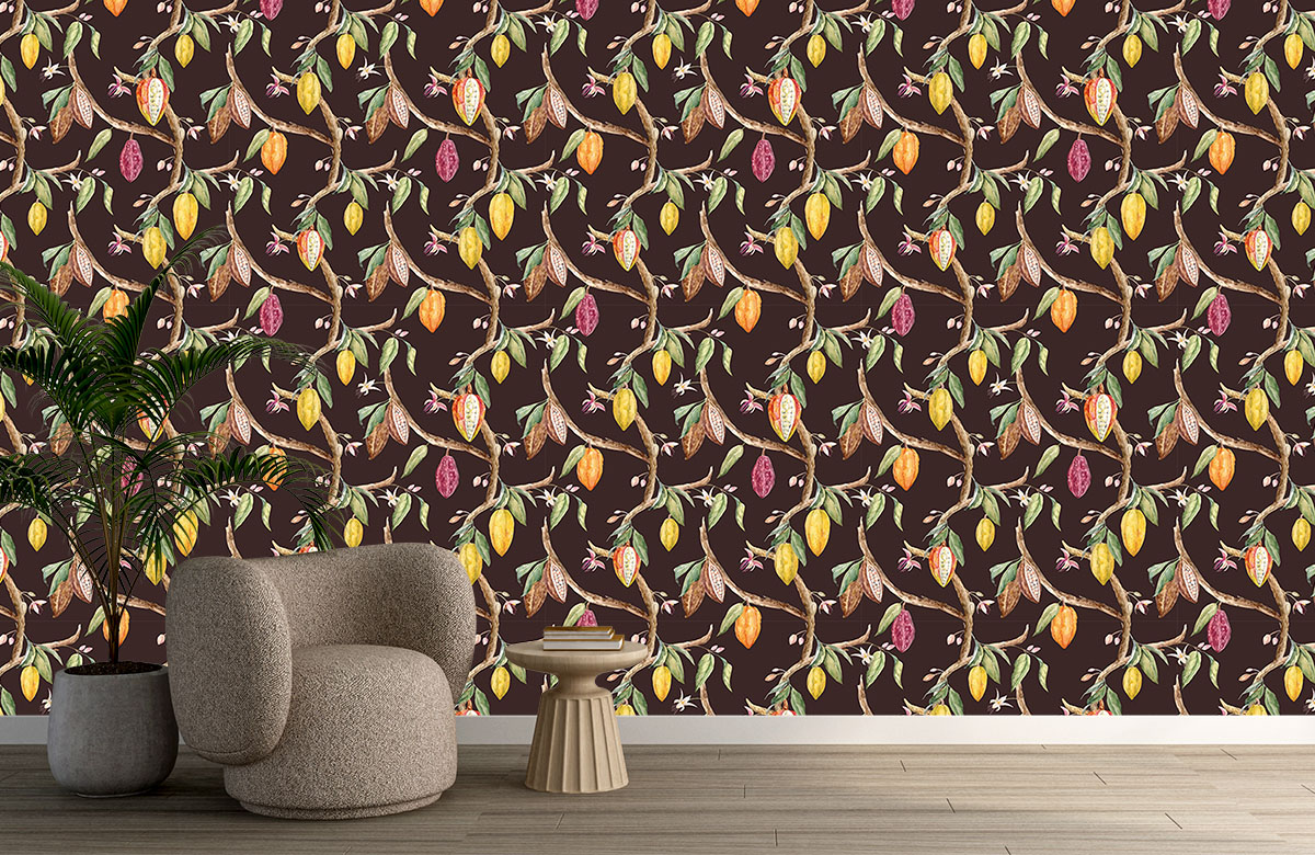 brown-coco-design-Seamless design repeat pattern wallpaper-with-chair