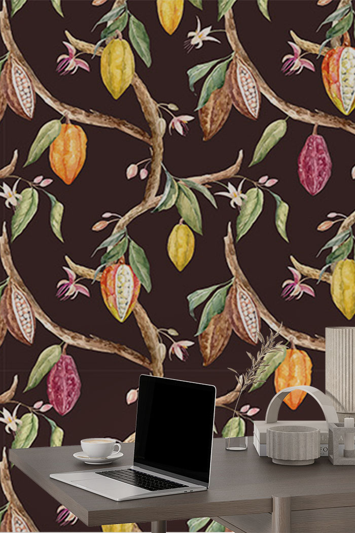 brown-coco-Seamless design repeat pattern wallpaper-with-side-table
