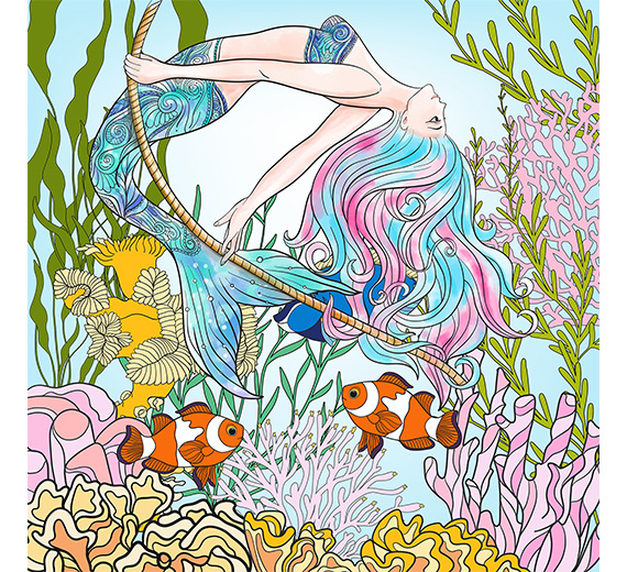 hand-drawn-mermaid-with-gold-fish-murals-thumb
