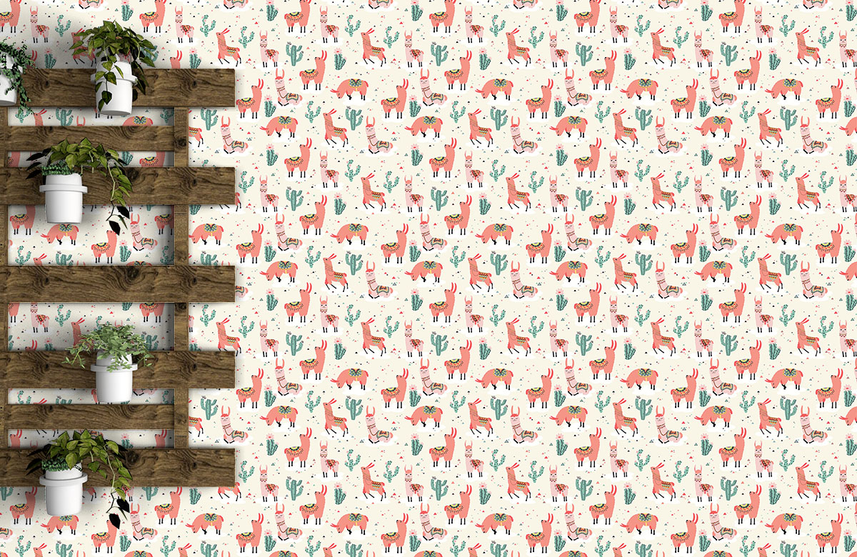 beige-happy-llama-wallpaper-on-large-wall