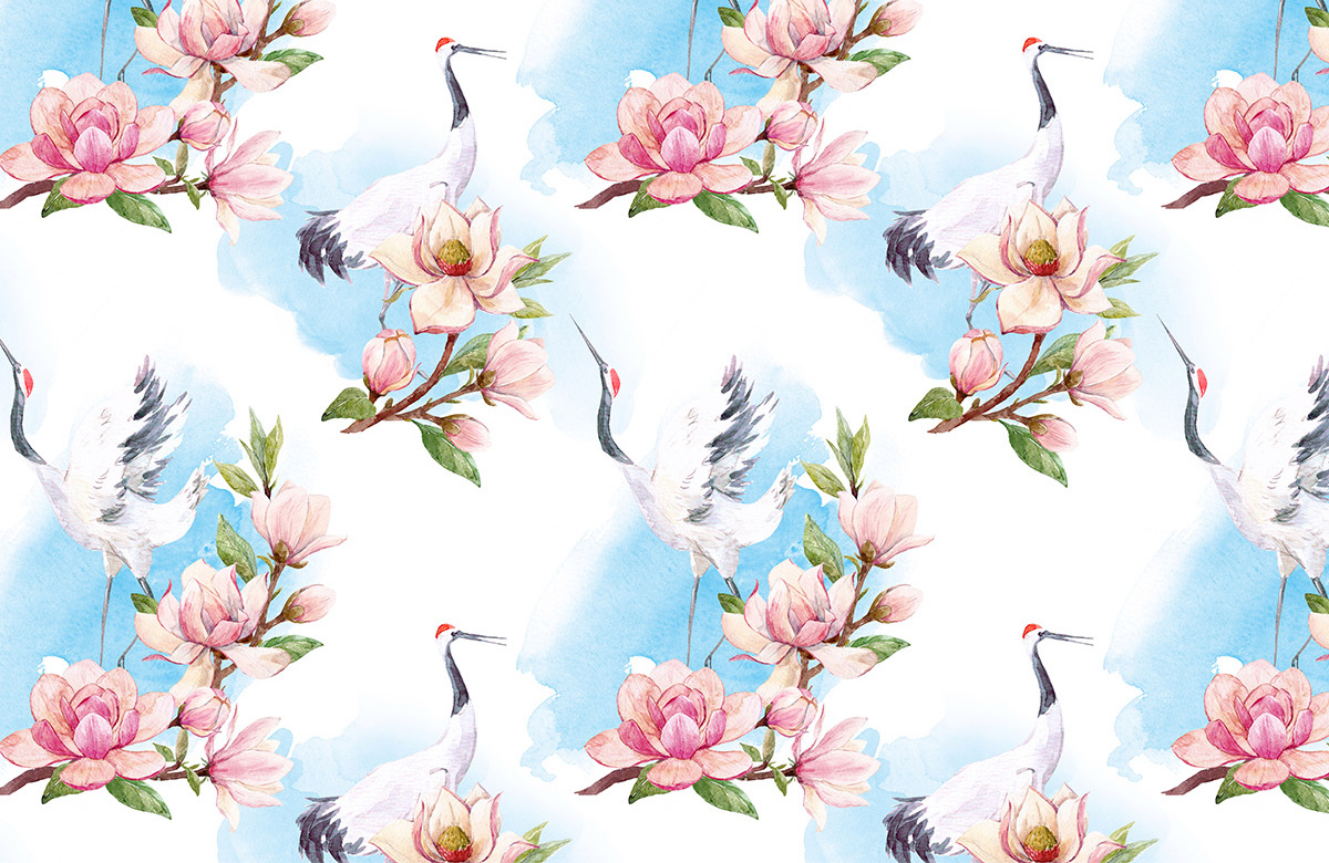  white-cranes-design-Singular design large mural-roll