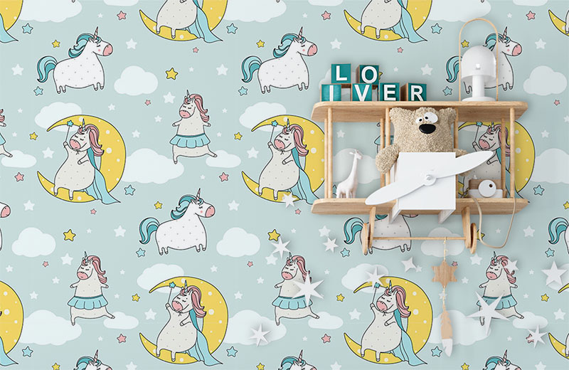 unicorn-stars-moon-wallpaper-with-side-table