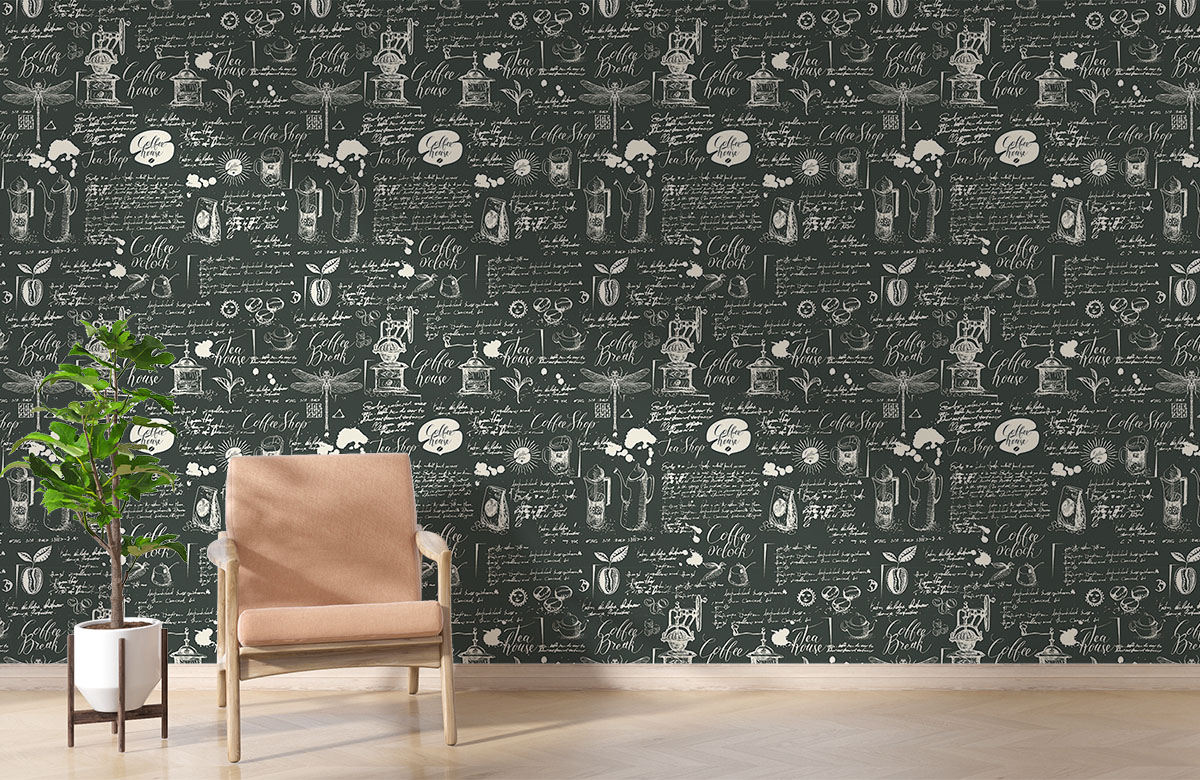 black-coffee-design-Seamless design repeat pattern wallpaper-with-chair