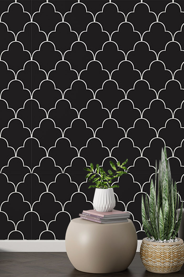 black-royal-Seamless design repeat pattern wallpaper-with-side-table