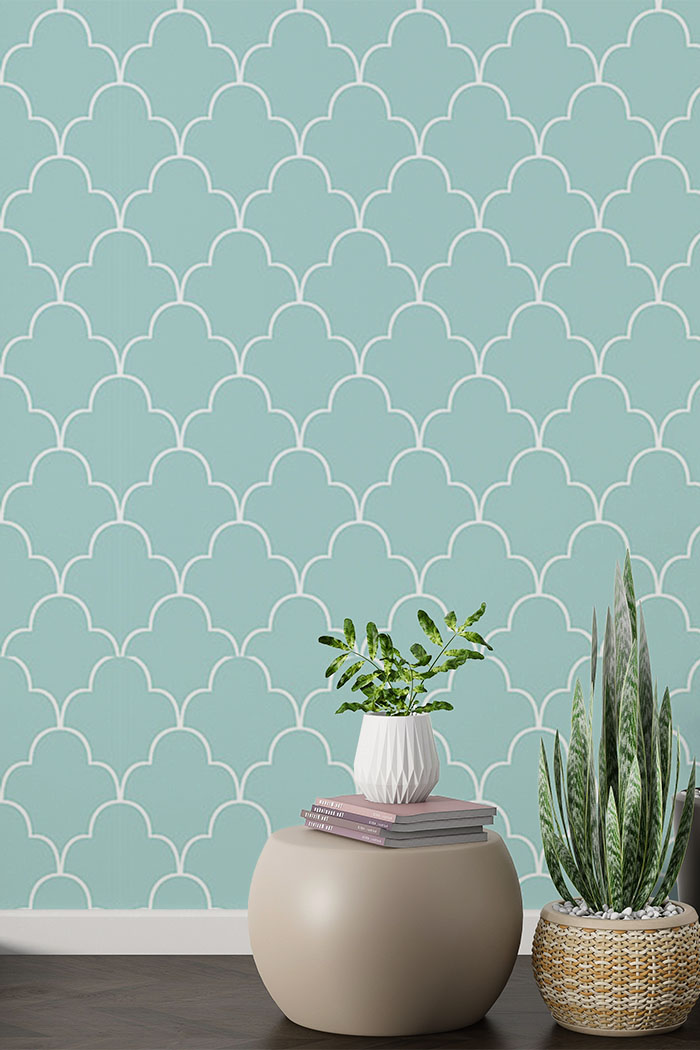 aqua-elegant-Seamless design repeat pattern wallpaper-with-side-table
