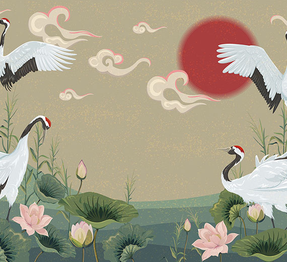 green-cranes-design-Singular design large mural-thumb