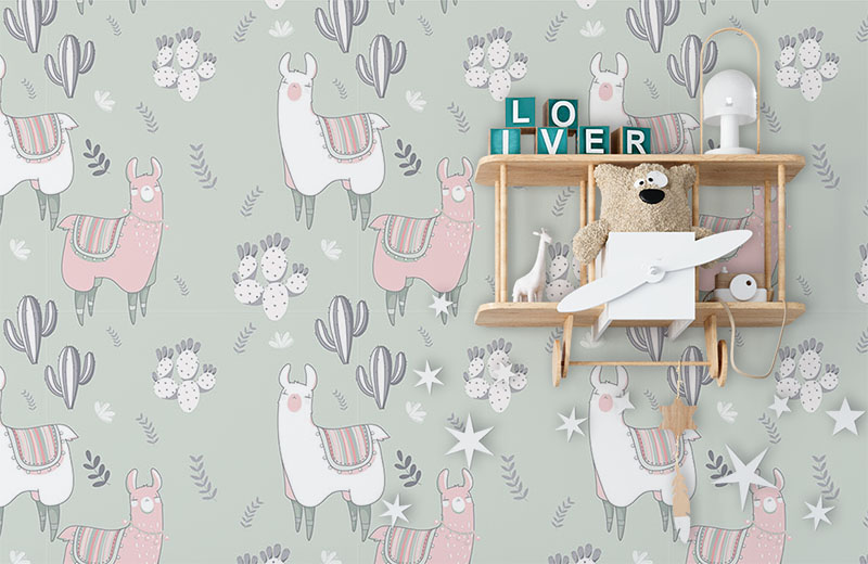 grey-sleeping-llama-wallpaper-with-side-table