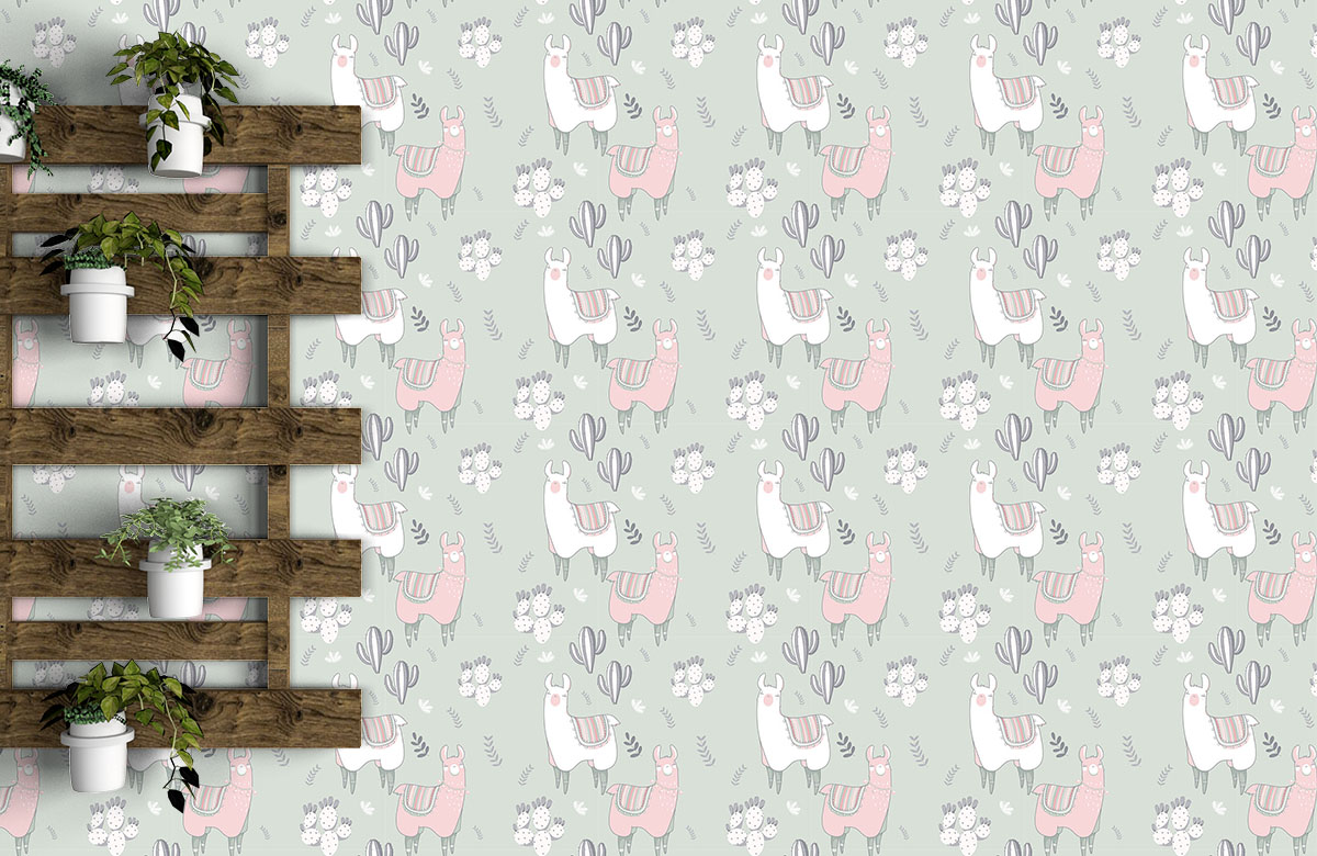 grey-sleeping-llama-wallpaper-on-large-wall