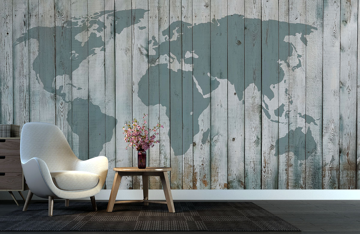 World-map-Wallpaper-on-Wooden-Plank