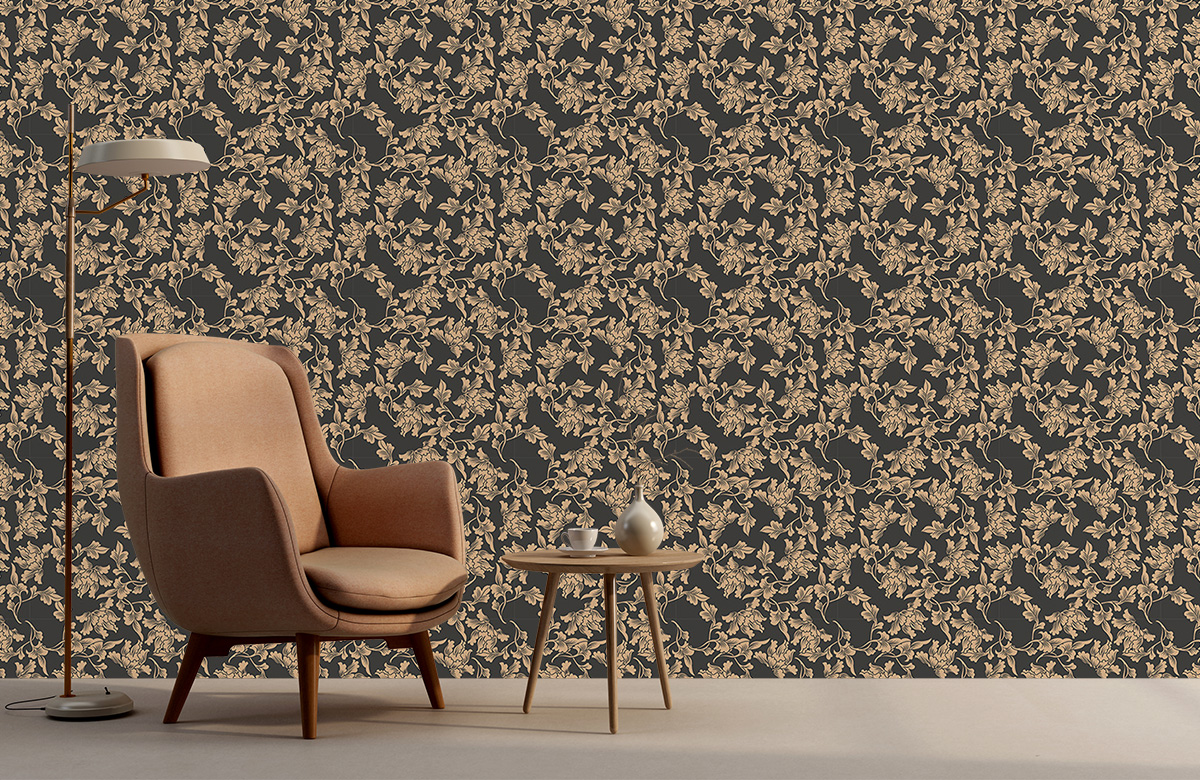 gold-plain-design-Singular design large mural-with-chair