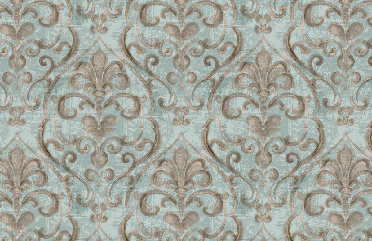 teal-damask-design-Singular design large mural-roll