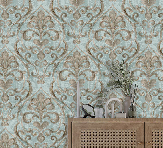 teal-damask-design-Singular design large mural-thumb