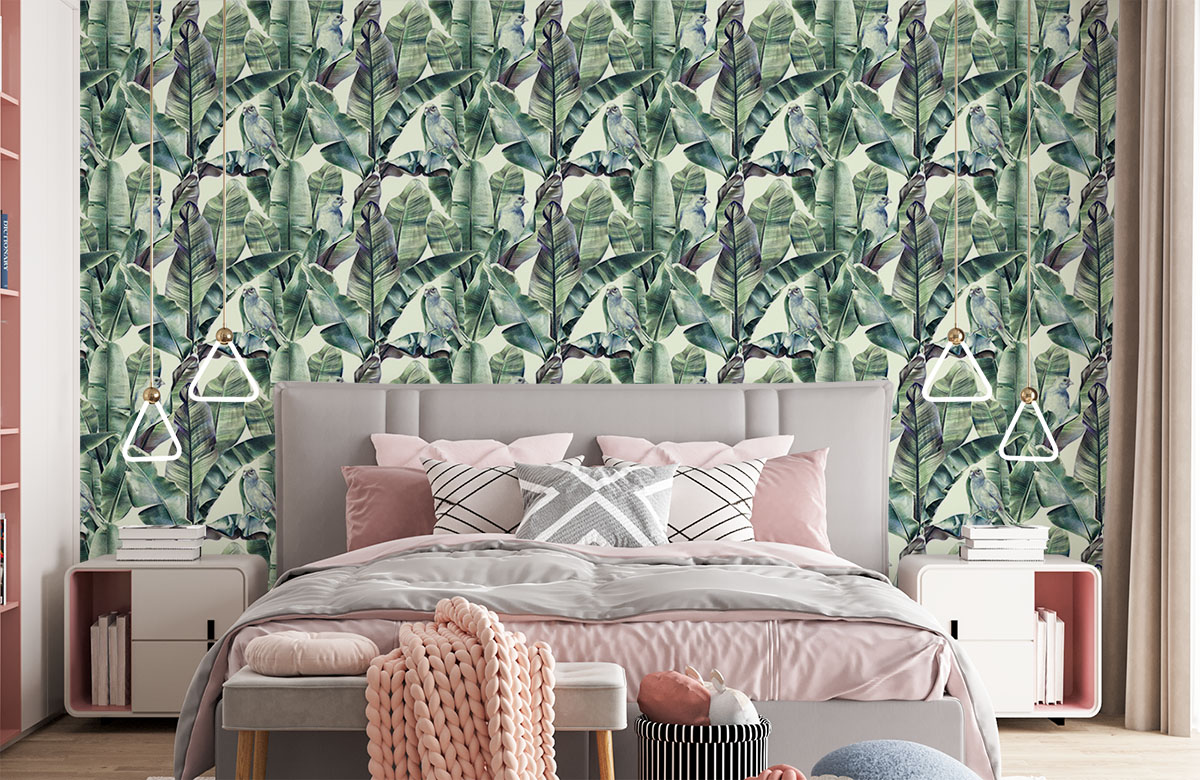 bird-on-banana-plant-wallpapers-in-front-of-bed