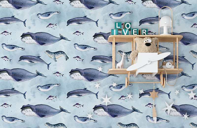 whale-seal-fish-in-ocean-drawing-wallpaper-with-side-table