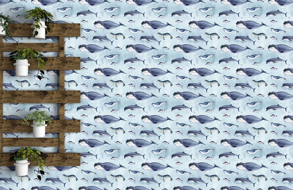 whale-seal-fish-in-ocean-drawing-wallpaper-on-large-wall
