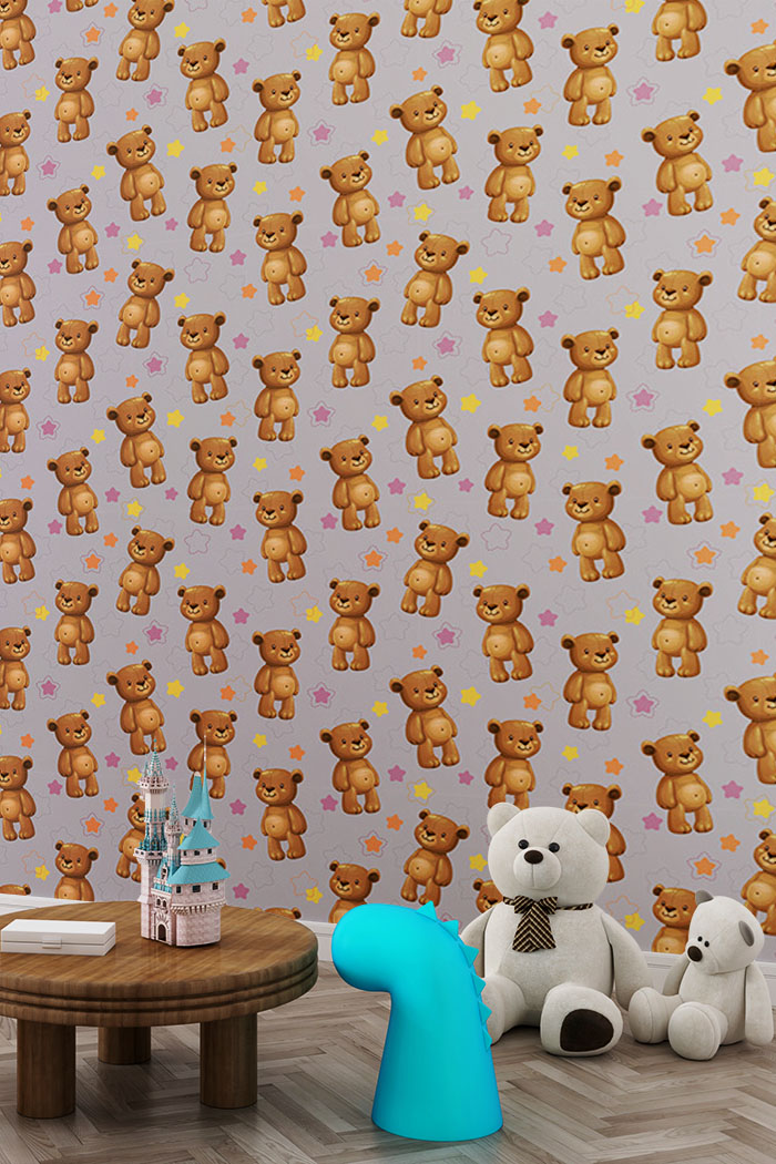 purple-toy teddy-Singular design large mural-with-side-table