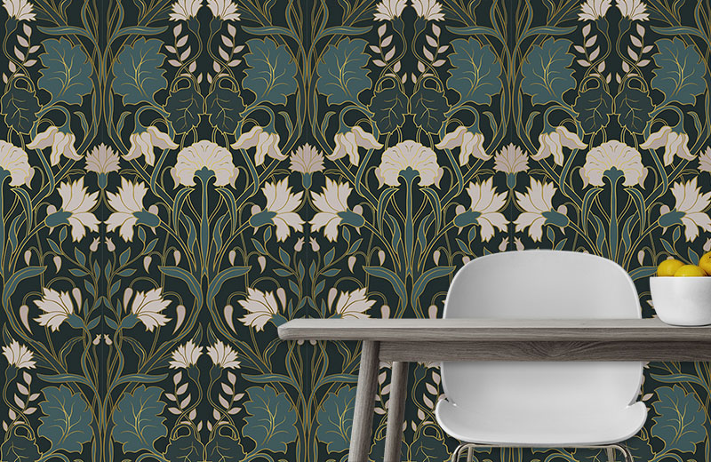 elegant-ornate-large-damask-wallpaper-with-side-table