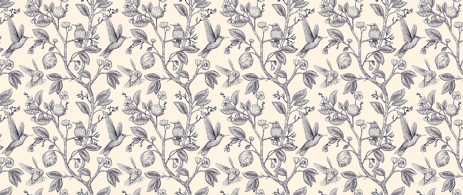 beige-birds-design-Seamless design repeat pattern wallpaper-in-wide-room