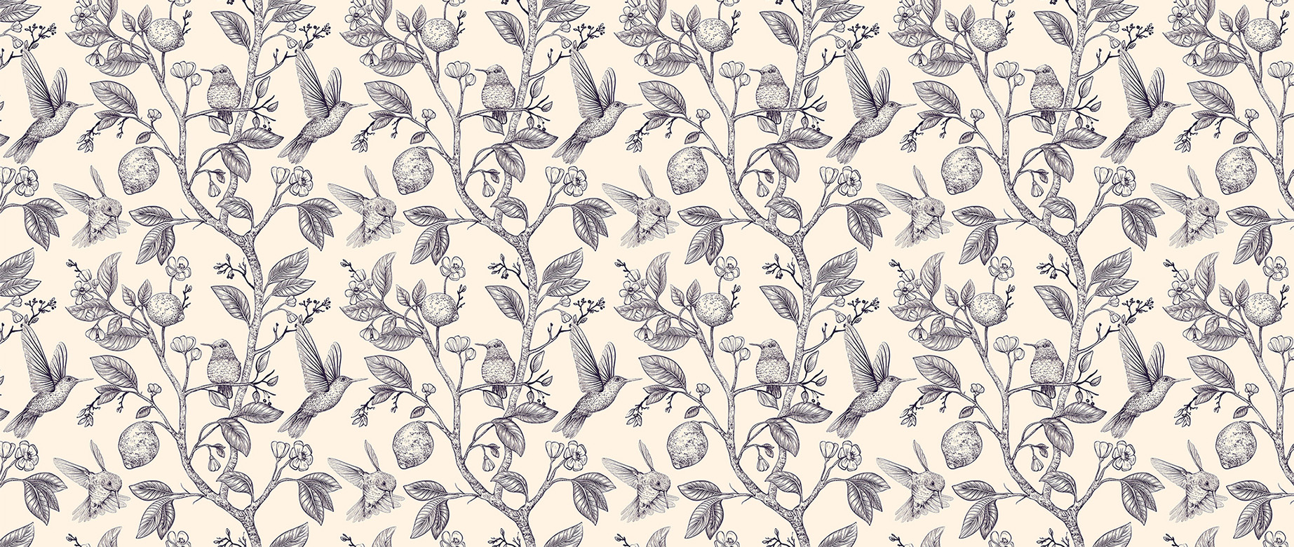 beige-birds-design-Seamless design repeat pattern wallpaper-in-wide-room