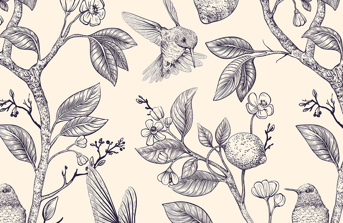beige-birds-design-Seamless design repeat pattern wallpaper-roll