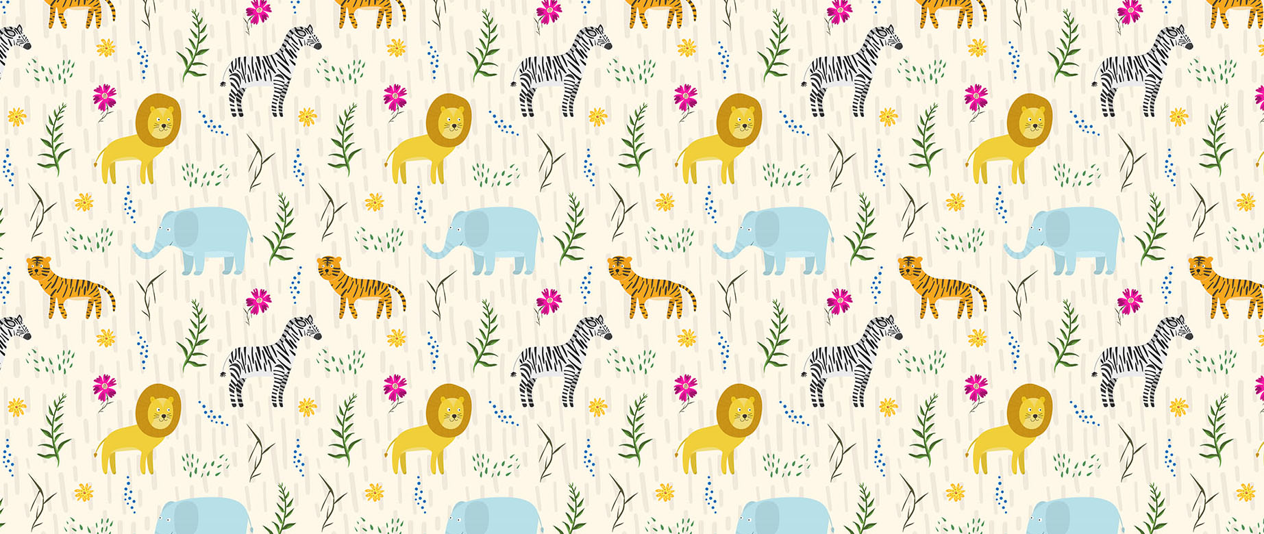 Cute-Lion-Tiger-Zebra-Elephant-wallpaper-seamless-repeat-view