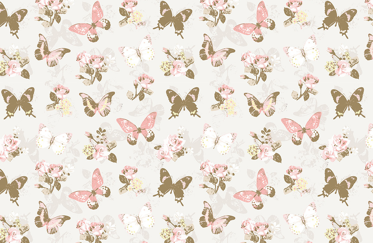 cream-butterfly-design-Singular design large mural-roll