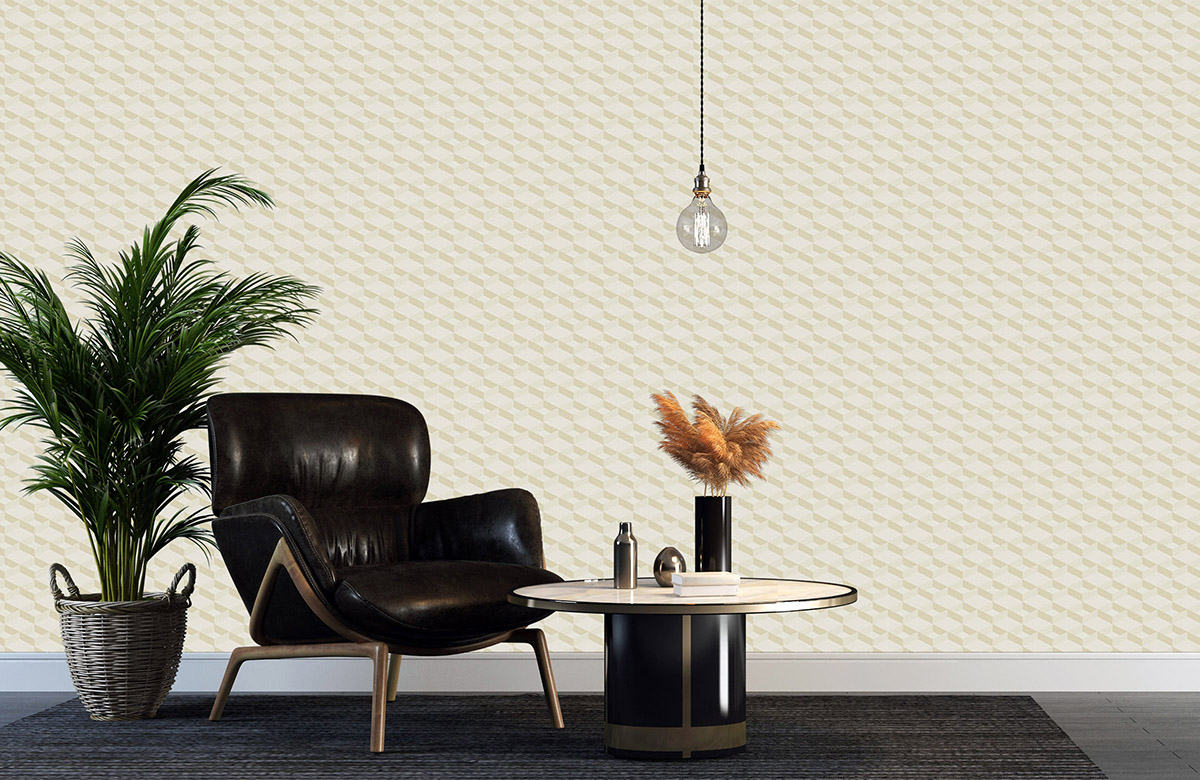 beige-geometric-design-Seamless design repeat pattern wallpaper-with-chair