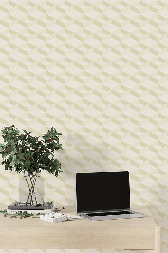 beige-geometric-Seamless design repeat pattern wallpaper-with-side-table