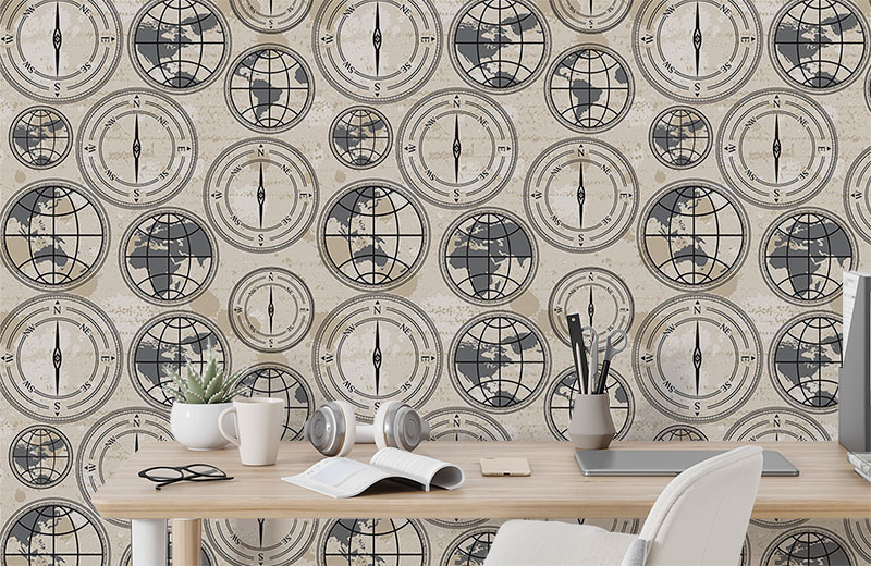 vintage-earth-compass-wallpaper-with-side-table