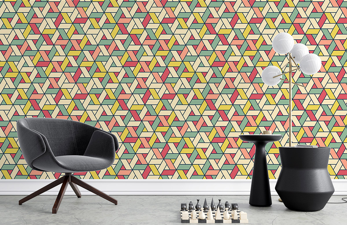 beige-geometric-design-Seamless design repeat pattern wallpaper-with-chair