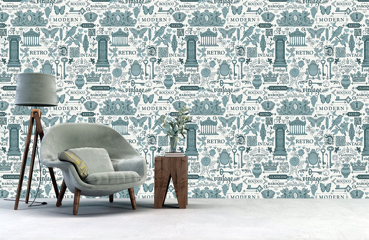 white-flowers-design-Seamless design repeat pattern wallpaper-with-chair